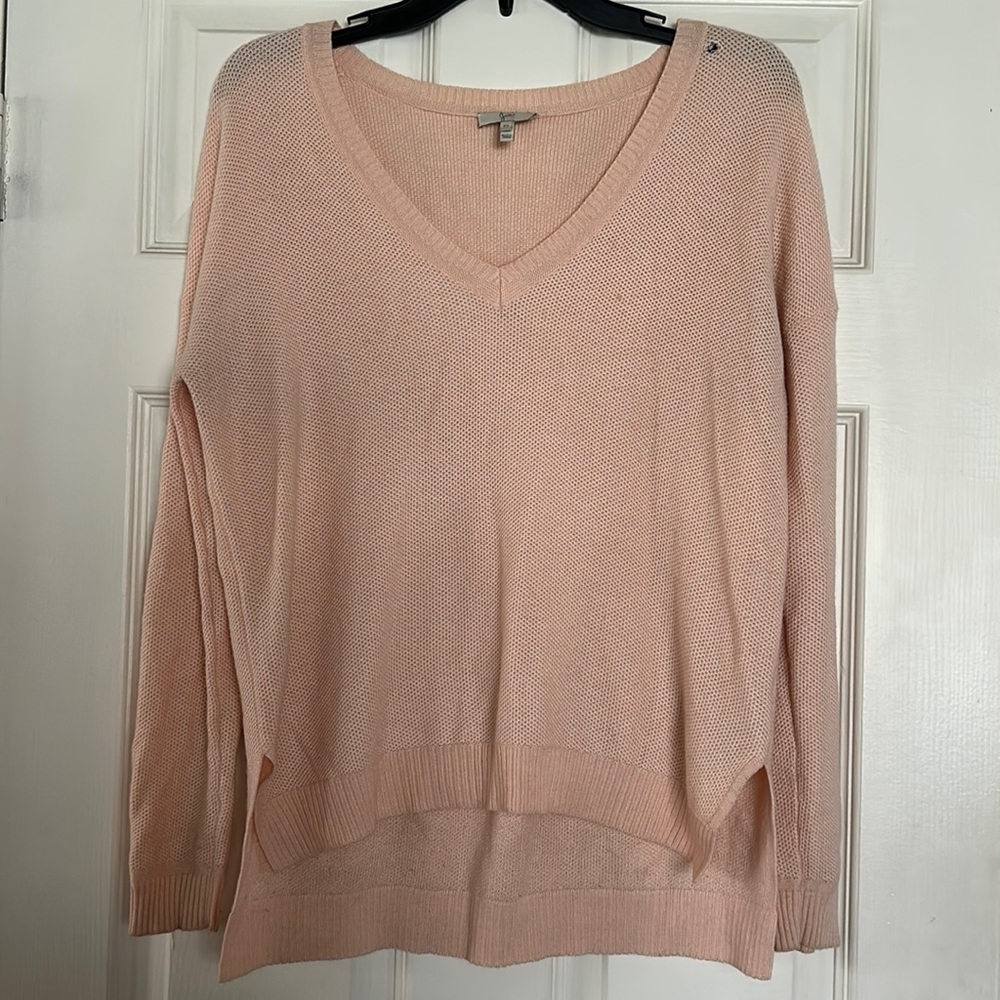 Joie Lyra v-neck crochet pink cotton sweater XS